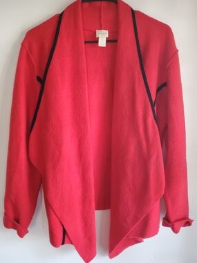 Chico's Bright Red Open-Front Cardigan with Black Trim